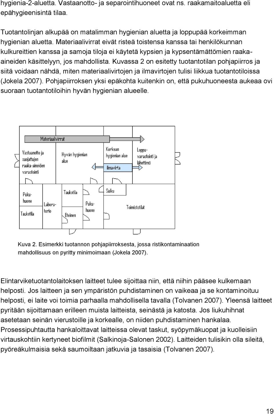 Materiaalivirrat eivät risteä toistensa kanssa tai henkilökunnan kulkureittien kanssa ja samoja tiloja ei käytetä kypsien ja kypsentämättömien raakaaineiden käsittelyyn, jos mahdollista.