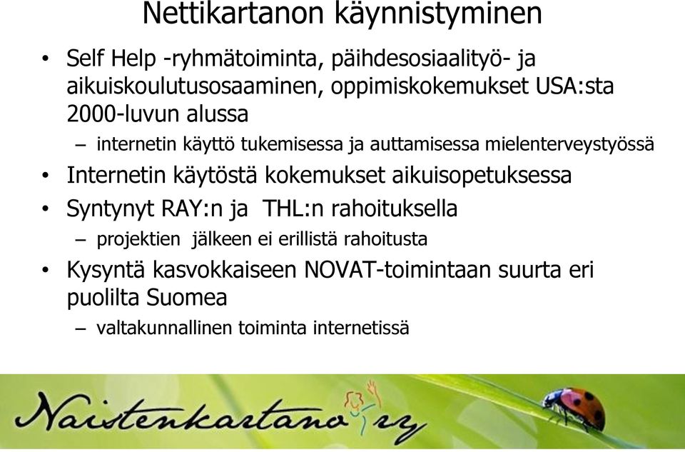 Internetin käytöstä kokemukset aikuisopetuksessa Syntynyt RAY:n ja THL:n rahoituksella projektien jälkeen ei