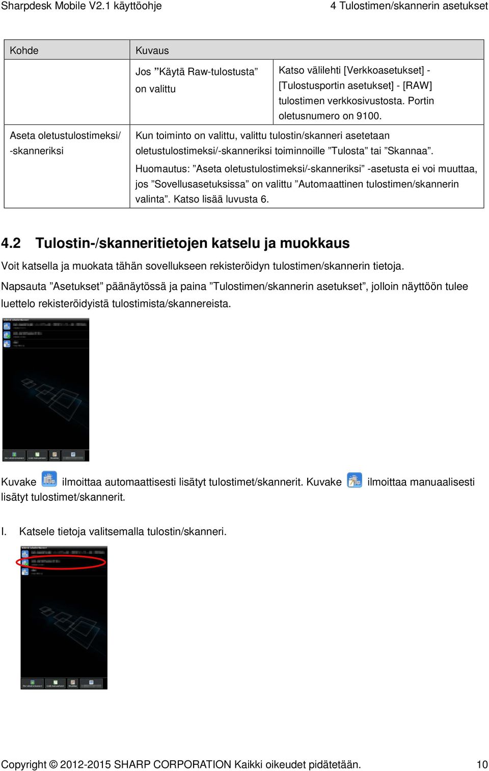 Huomautus: Aseta oletustulostimeksi/-skanneriksi -asetusta ei voi muuttaa, jos Sovellusasetuksissa on valittu Automaattinen tulostimen/skannerin valinta. Katso lisää luvusta 6. 4.