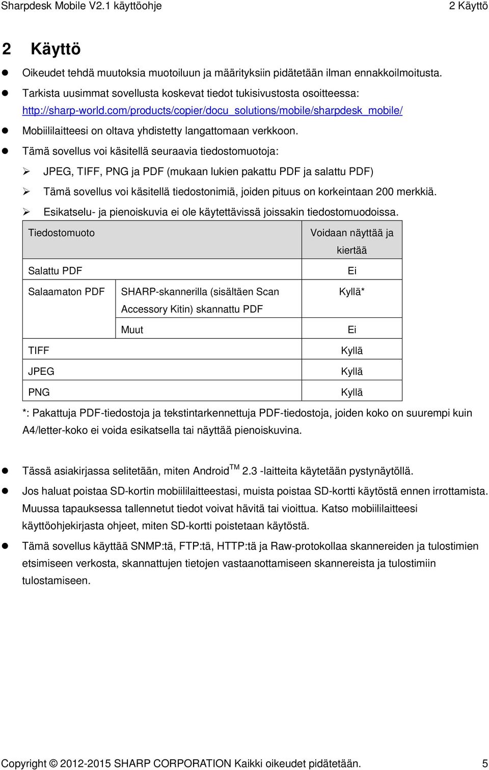 Tämä sovellus voi käsitellä seuraavia tiedostomuotoja: JPEG, TIFF, PNG ja PDF (mukaan lukien pakattu PDF ja salattu PDF) Tämä sovellus voi käsitellä tiedostonimiä, joiden pituus on korkeintaan 200