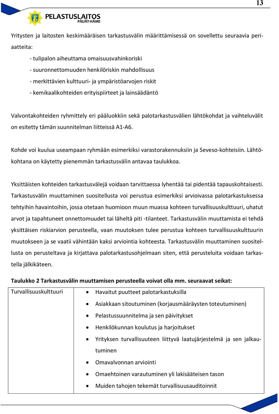 lähtökohdat ja vaihteluvälit on esitetty tämän suunnitelman liitteissä A1-A6. Kohde voi kuulua useampaan ryhmään esimerkiksi varastorakennuksiin ja Seveso-kohteisiin.