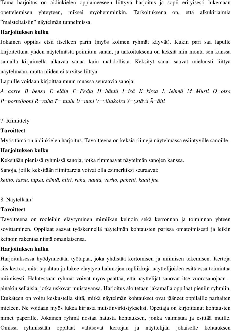 Kukin pari saa lapulle kirjoitettuna yhden näytelmästä poimitun sanan, ja tarkoituksena on keksiä niin monta sen kanssa samalla kirjaimella alkavaa sanaa kuin mahdollista.