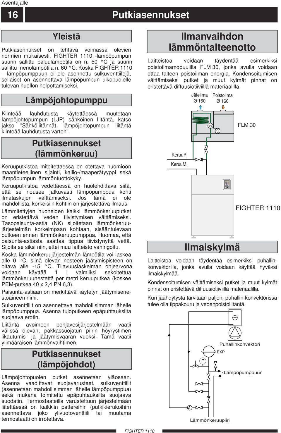 Lämpöjohtopumppu Kiinteää lauhdutusta käytettäessä muutetaan lämpöjohtopumpun (LJP) sähköinen liitäntä, katso jakso Sähköliitännät, lämpöjohtopumpun liitäntä kiinteää lauhdutusta varten.