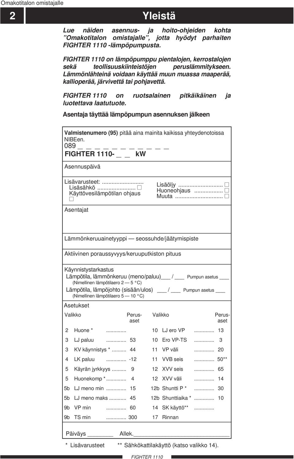 on ruotsalainen pitkäikäinen ja luotettava laatutuote. Asentaja täyttää lämpöpumpun asennuksen jälkeen Valmistenumero (95) pitää aina mainita kaikissa yhteydenotoissa NIBEen.