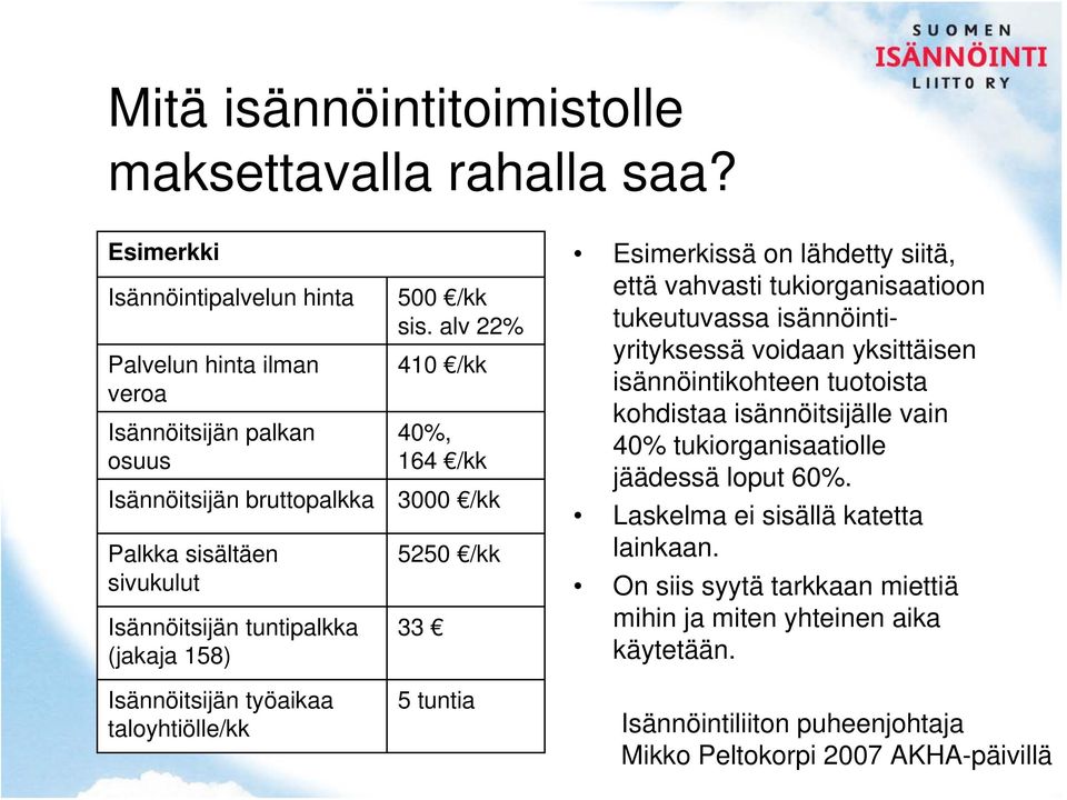 Isännöitsijän työaikaa taloyhtiölle/kk 500 /kk sis.