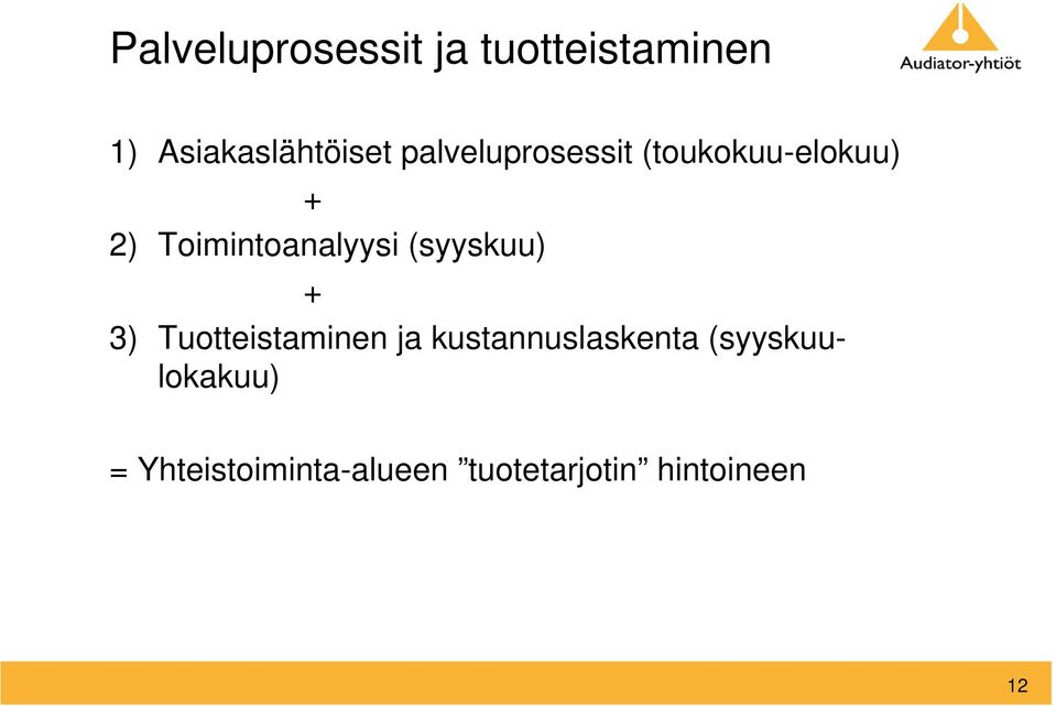 (syyskuu) + 3) Tuotteistaminen ja kustannuslaskenta