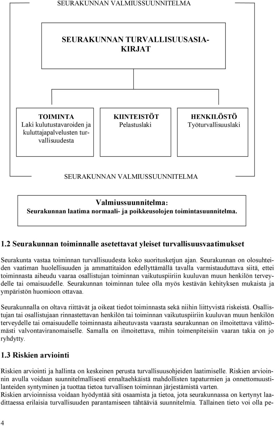 2 Seurakunnan toiminnalle asetettavat yleiset turvallisuusvaatimukset Seurakunta vastaa toiminnan turvallisuudesta koko suoritusketjun ajan.