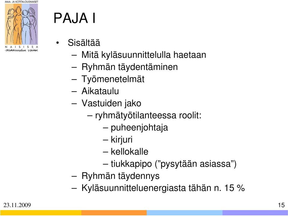 ryhmätyötilanteessa roolit: puheenjohtaja kirjuri kellokalle