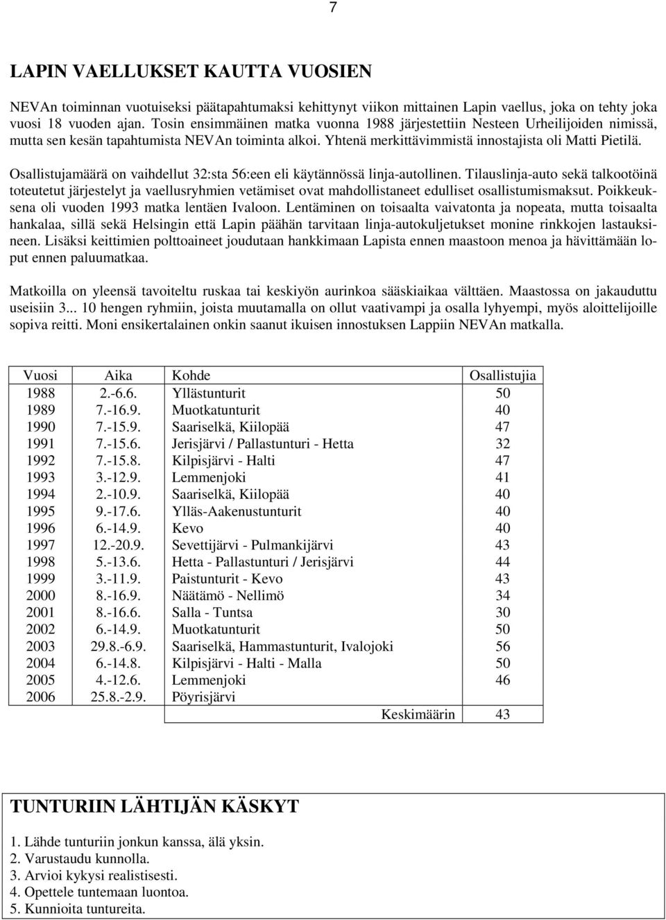 Osallistujamäärä on vaihdellut 32:sta 56:een eli käytännössä linja-autollinen.