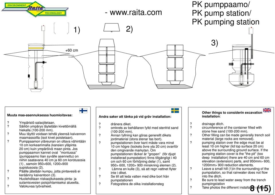 Jos pumppaamon kannet ovat montussa (pumppaamo liian syvälle asennettu) on niihin saatavana 40 cm ja 60 cm korotusosia (, samoin 950>600, 1200>900 supistusosia (.
