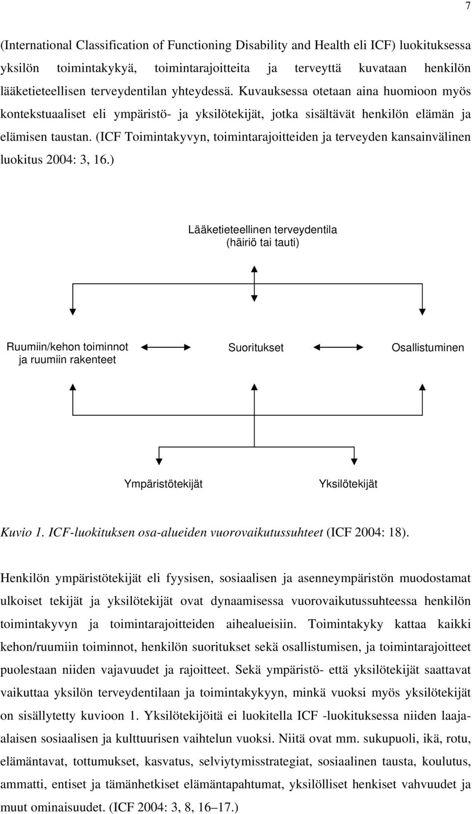 (ICF Toimintakyvyn, toimintarajoitteiden ja terveyden kansainvälinen luokitus 2004: 3, 16.