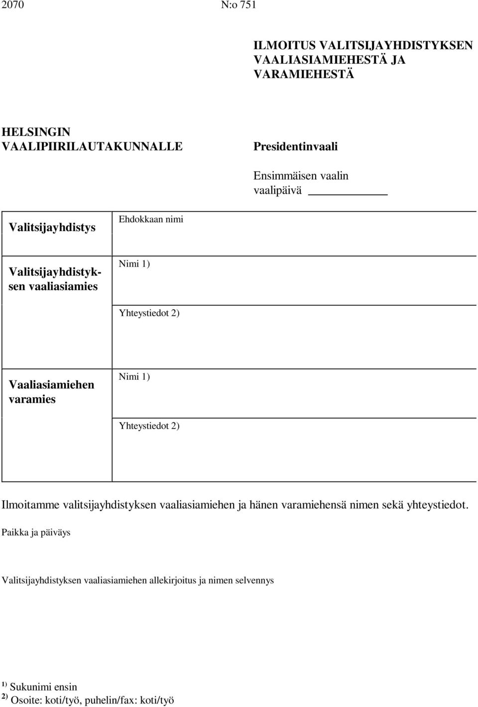 vaaliasiamies Yhteystiedot Vaaliasiamiehen varamies Yhteystiedot Ilmoitamme valitsijayhdistyksen