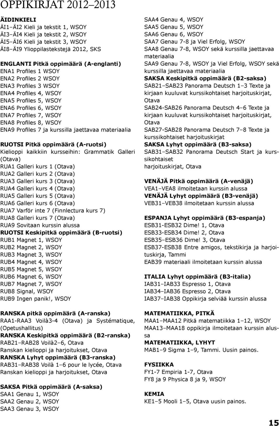 7 ja kurssilla jaettavaa materiaalia RUOTSI Pitkä oppimäärä (A-ruotsi) Kielioppi kaikkiin kursseihin: Grammatik Galleri (Otava) RUA1 Galleri kurs 1 (Otava) RUA2 Galleri kurs 2 (Otava) RUA3 Galleri