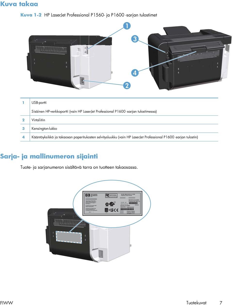 Kääntöyksikkö ja takaosan paperitukosten selvitysluukku (vain HP LaserJet Professional P1600 -sarjan tulostin)