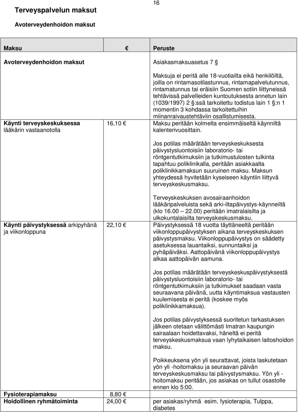 tarkoitettu todistus lain 1 :n 1 momentin 3 kohdassa tarkoitettuihin miinanraivaustehtäviin osallistumisesta. 16,10 Maksu peritään kolmelta ensimmäiseltä käynniltä kalenterivuosittain.