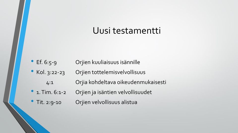 3:22-23 Orjien tottelemisvelvollisuus 4:1 Orjia