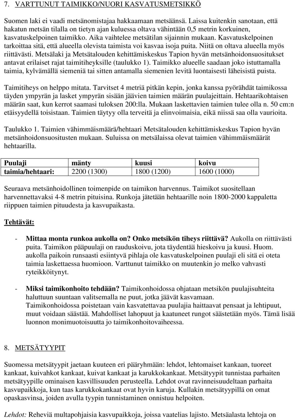 Kasvatuskelpoinen tarkoittaa sitä, että alueella olevista taimista voi kasvaa isoja puita. Niitä on oltava alueella myös riittävästi.