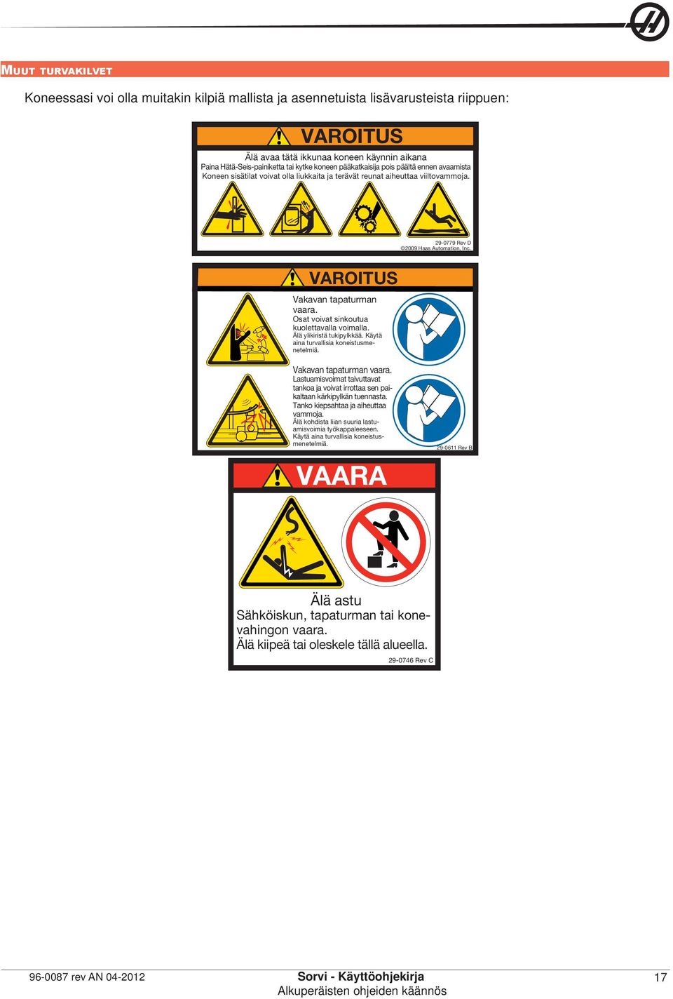 VAROITUS Vakavan tapaturman vaara. Osat voivat sinkoutua kuolettavalla voimalla. Älä ylikiristä tukipylkkää. Käytä aina turvallisia koneistusmenetelmiä. Vakavan tapaturman vaara. Lastuamisvoimat taivuttavat tankoa ja voivat irrottaa sen paikaltaan kärkipylkän tuennasta.