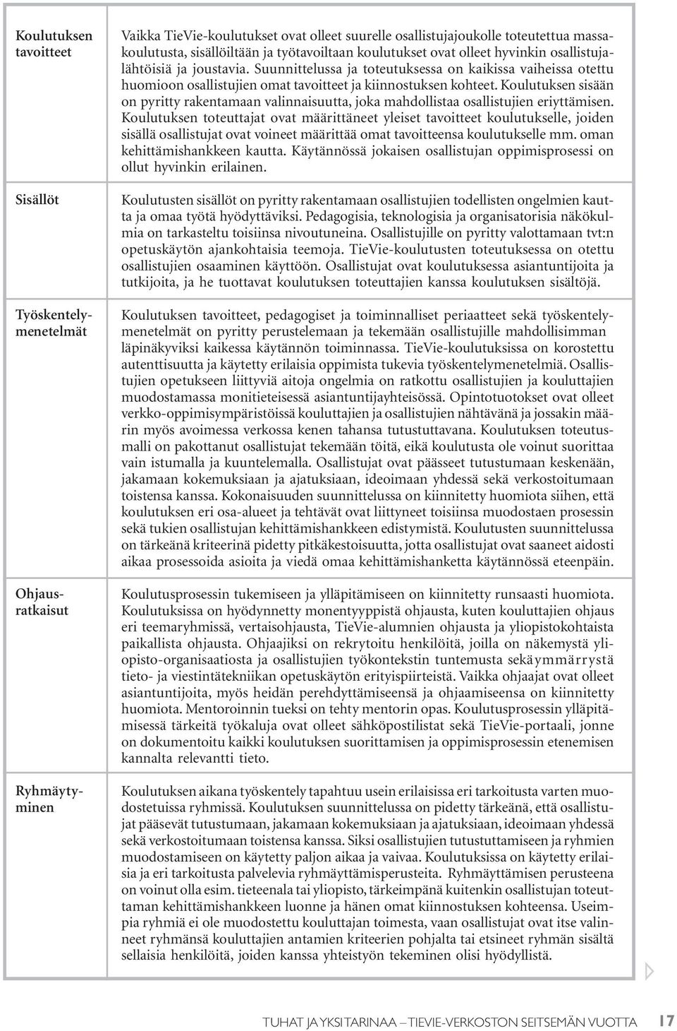 Suunnittelussa ja toteutuksessa on kaikissa vaiheissa otettu huomioon osallistujien omat tavoitteet ja kiinnostuksen kohteet.