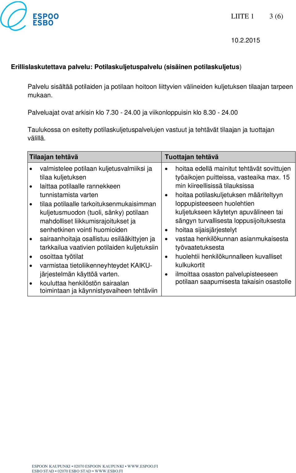 Tilaajan tehtävä valmistelee potilaan kuljetusvalmiiksi ja tilaa kuljetuksen laittaa potilaalle rannekkeen tunnistamista varten tilaa potilaalle tarkoituksenmukaisimman kuljetusmuodon (tuoli, sänky)