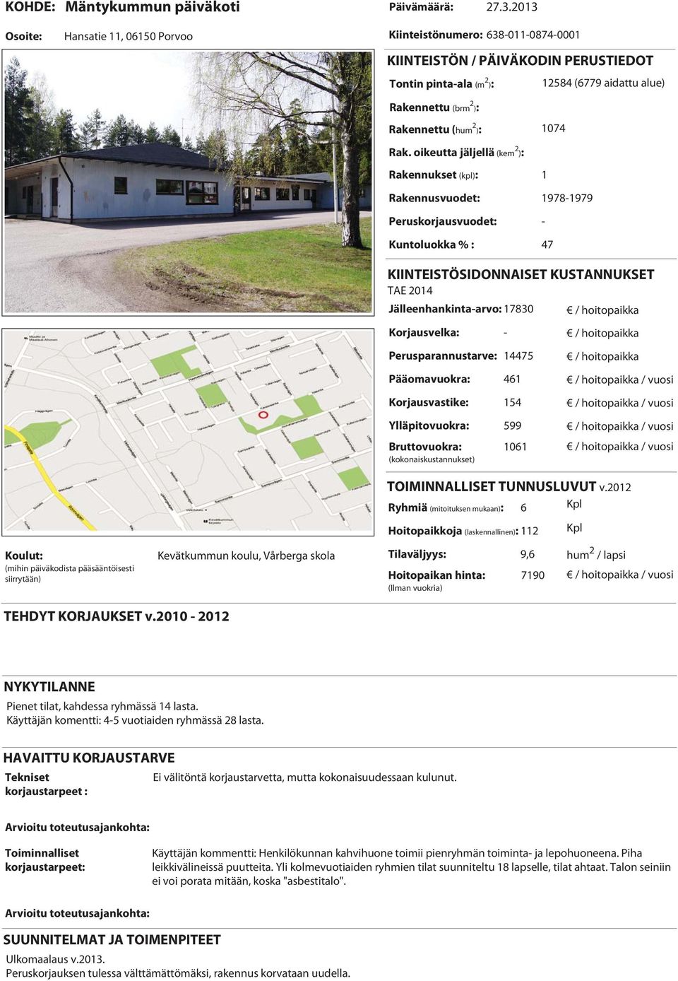 Kevätkummun koulu, Vårberga skola 9,6 7190 TEHDYT KORJAUKSET v.2010 2012 Pienet tilat, kahdessa ryhmässä 14 lasta. Käyttäjän komentti: 45 vuotiaiden ryhmässä 28 lasta.