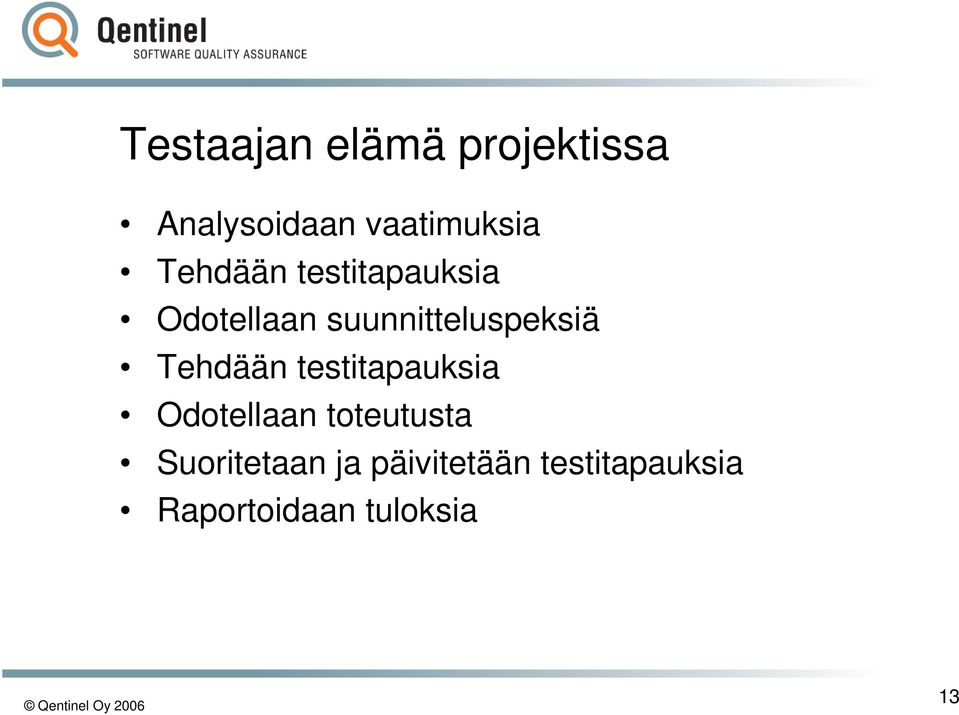 Tehdään testitapauksia Odotellaan toteutusta
