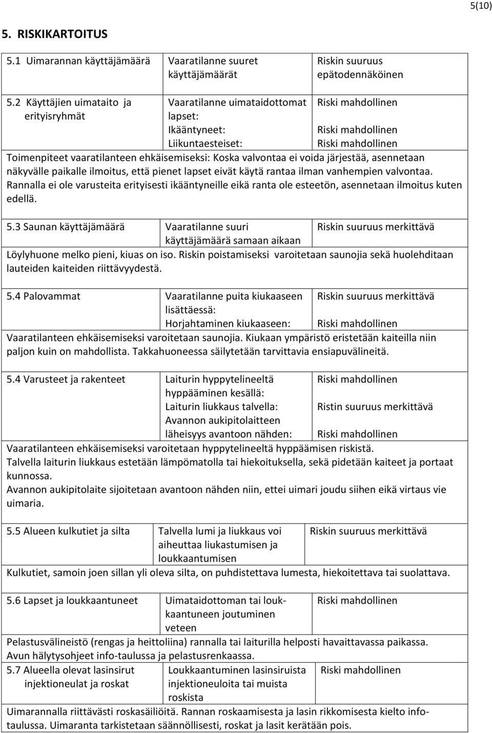 näkyvälle paikalle ilmoitus, että pienet lapset eivät käytä rantaa ilman vanhempien valvontaa.