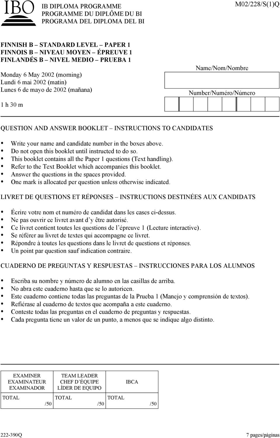 Write your name and candidate number in the boxes above.! Do not open this booklet until instructed to do so.! This booklet contains all the Paper 1 questions (Text handling).