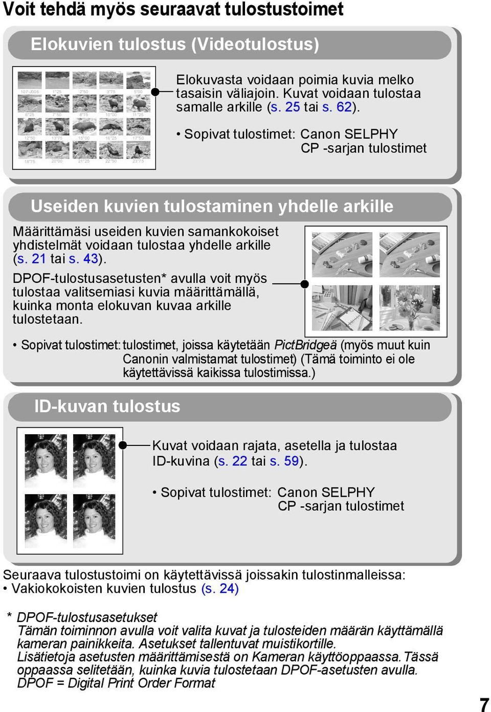 12"50 13"75 15"00 16"25 17"50 Sopivat tulostimet: Canon SELPHY CP -sarjan tulostimet 18"75 20"00 21"25 22"50 23"75 Useiden kuvien tulostaminen yhdelle arkille Määrittämäsi useiden kuvien