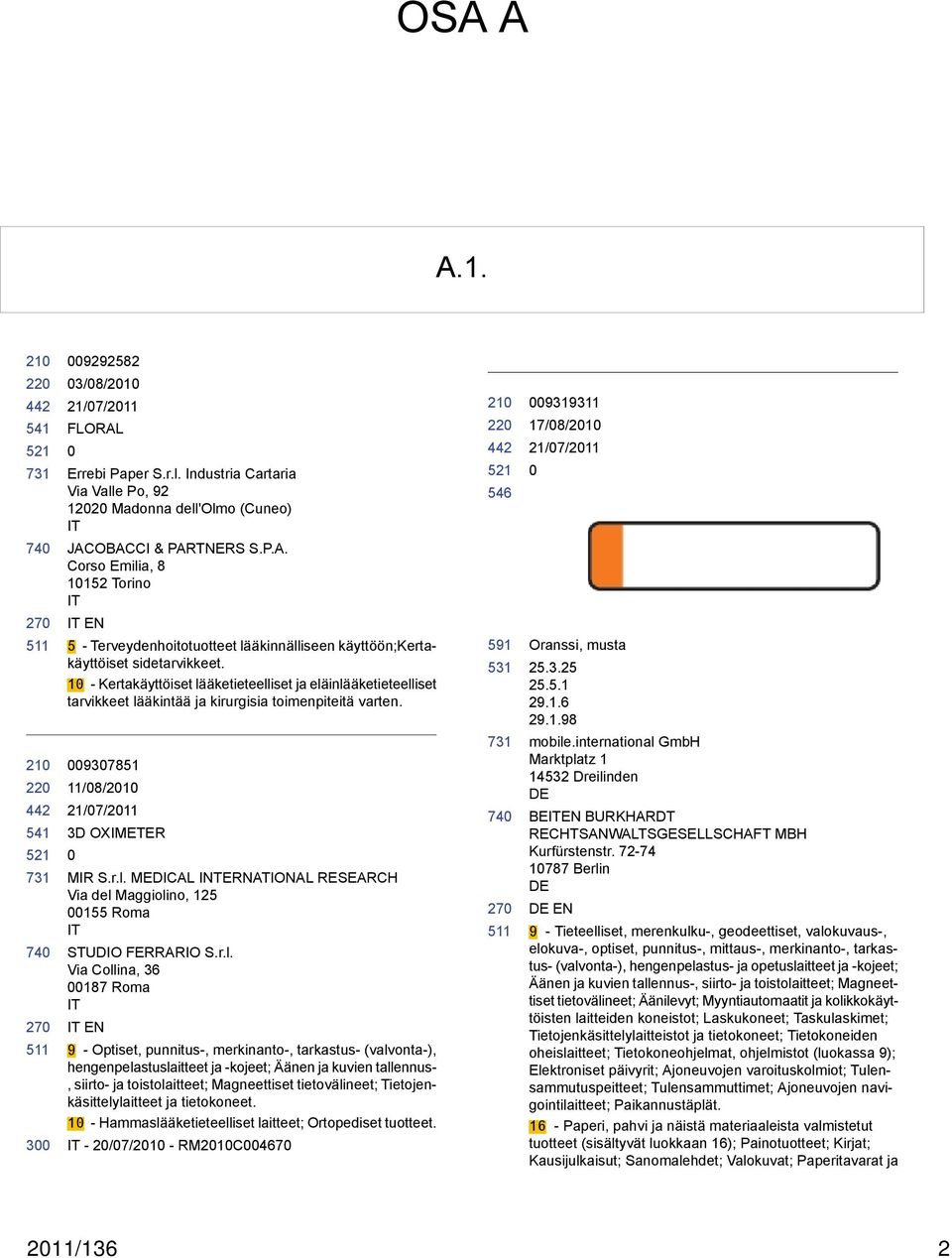 r.l. Via Collina, 36 187 Roma IT IT EN 9 - Optiset, punnitus-, merkinanto-, tarkastus- (valvonta-), hengenpelastuslaitteet ja -kojeet; Äänen ja kuvien tallennus-, siirto- ja toistolaitteet;