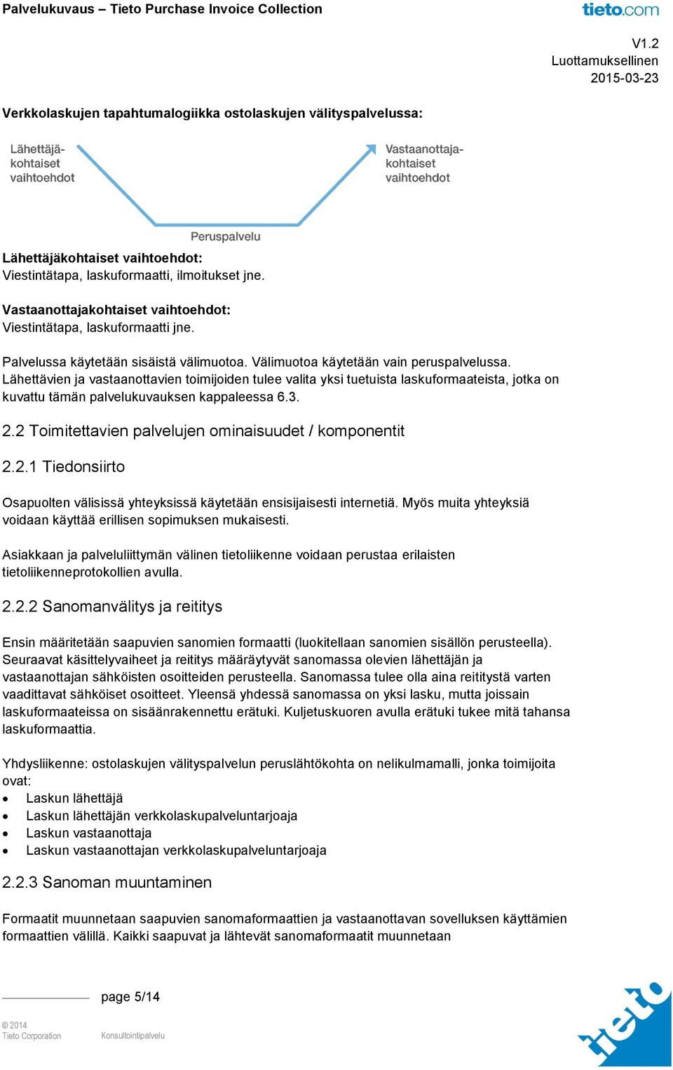 Lähettävien ja vastaanottavien toimijoiden tulee valita yksi tuetuista laskuformaateista, jotka on kuvattu tämän palvelukuvauksen kappaleessa 6.3. 2.