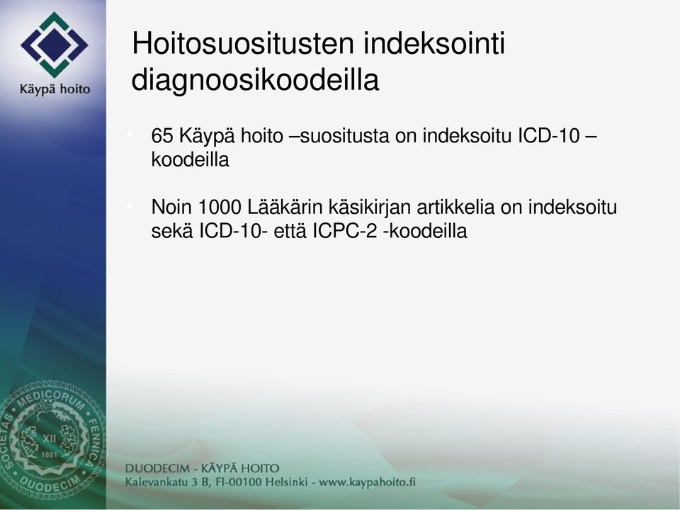 suositustaonindeksoituicd 10 koodeilla