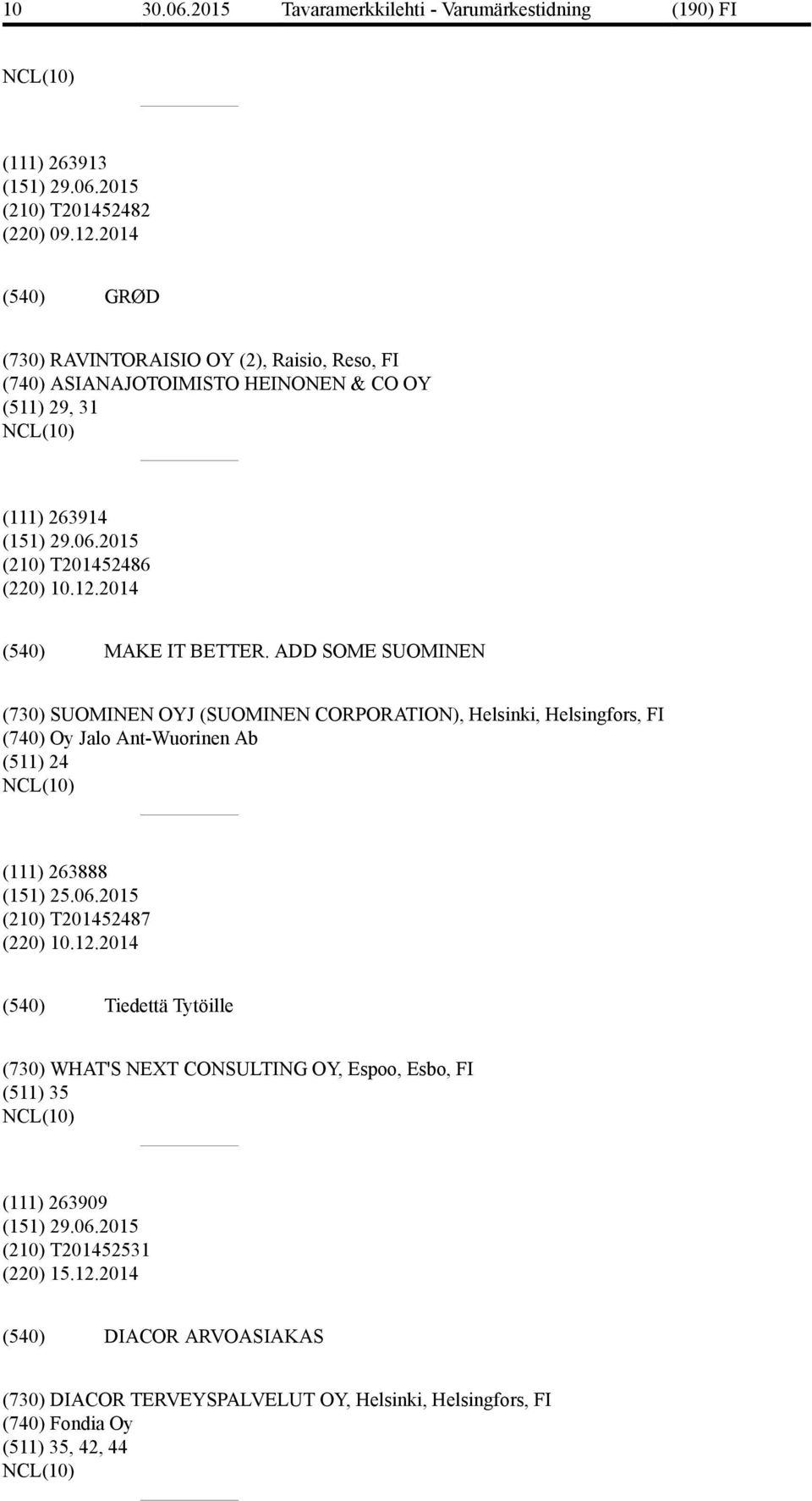 2014 MAKE IT BETTER. ADD SOME SUOMINEN (730) SUOMINEN OYJ (SUOMINEN CORPORATION), Helsinki, Helsingfors, FI (740) Oy Jalo Ant-Wuorinen Ab (511) 24 (111) 263888 (151) 25.06.