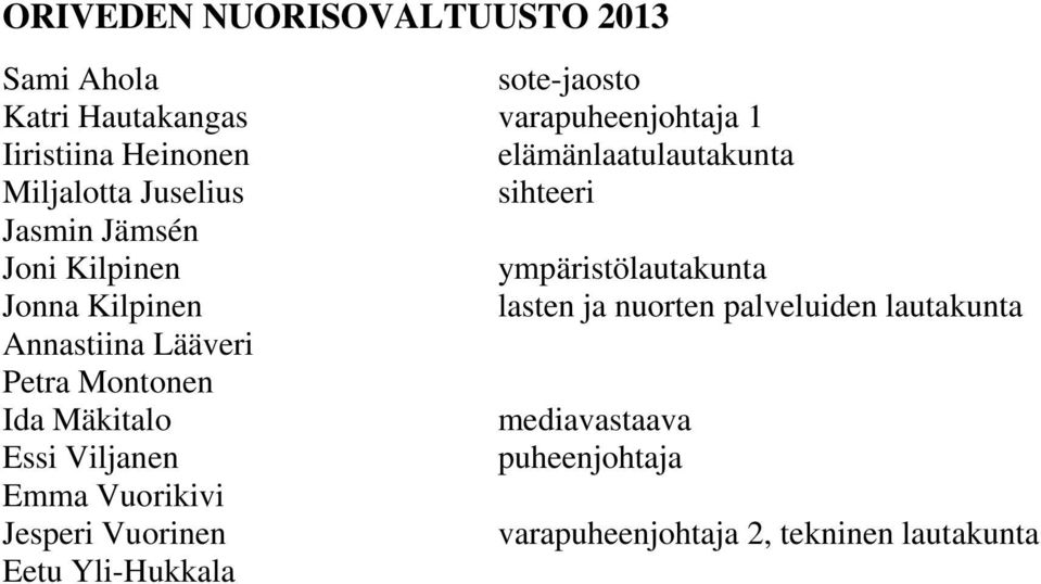 Kilpinen lasten ja nuorten palveluiden lautakunta Annastiina Lääveri Petra Montonen Ida Mäkitalo mediavastaava