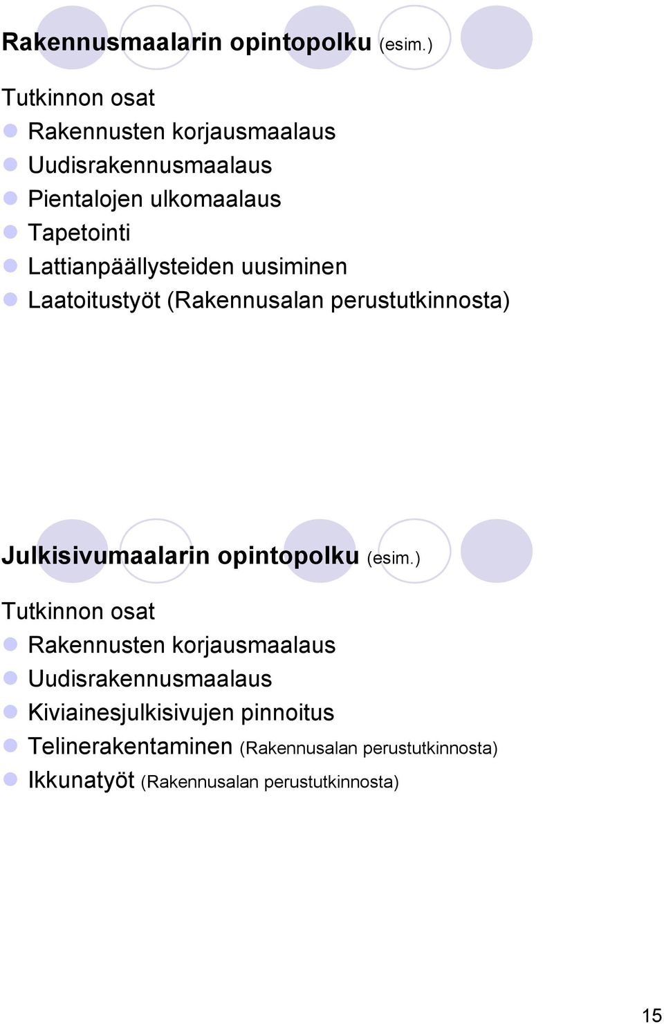 Lattianpäällysteiden uusiminen Laatoitustyöt (Rakennusalan perustutkinnosta) Julkisivumaalarin opintopolku