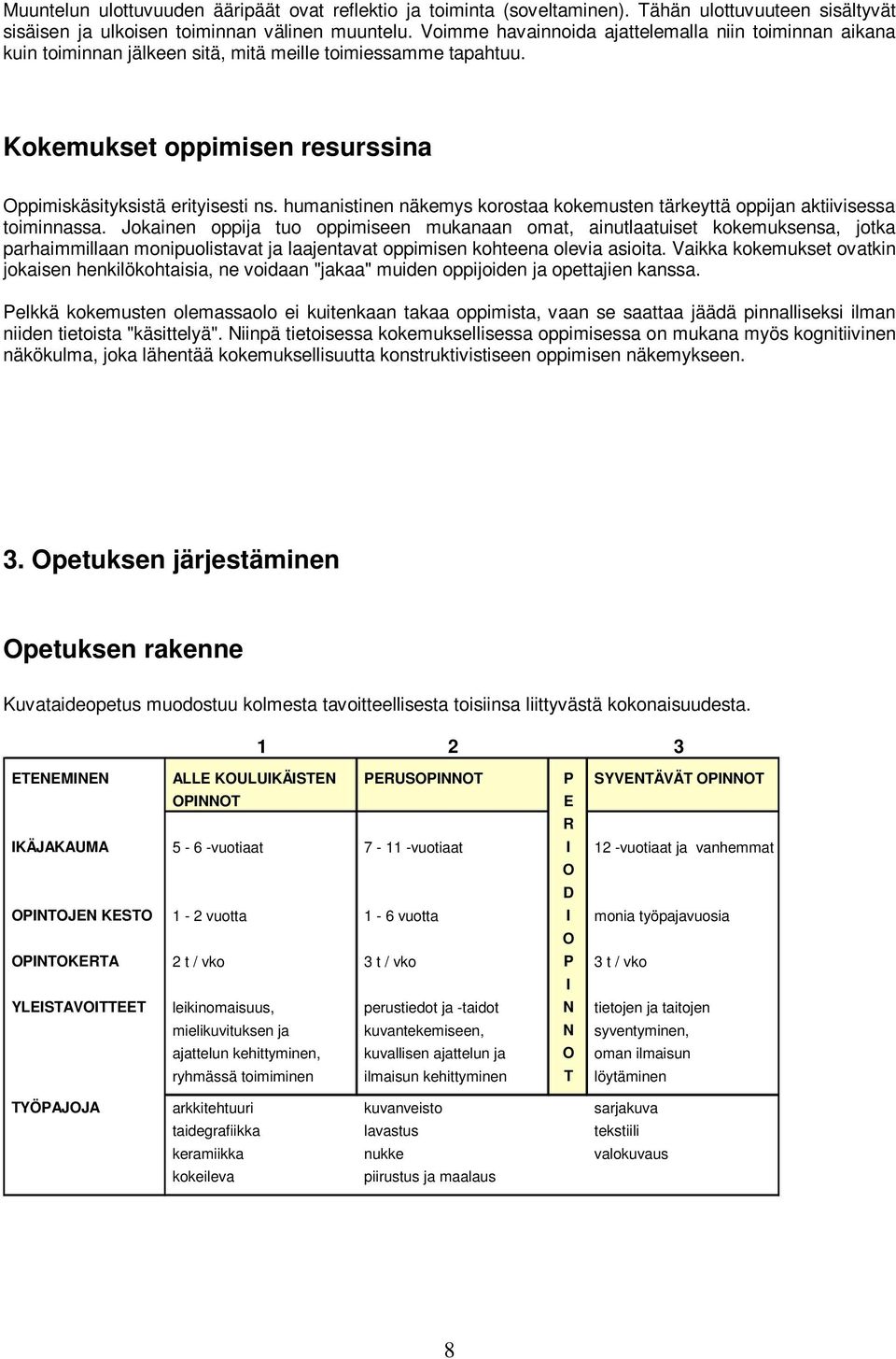 humanistinen näkemys korostaa kokemusten tärkeyttä oppijan aktiivisessa toiminnassa.