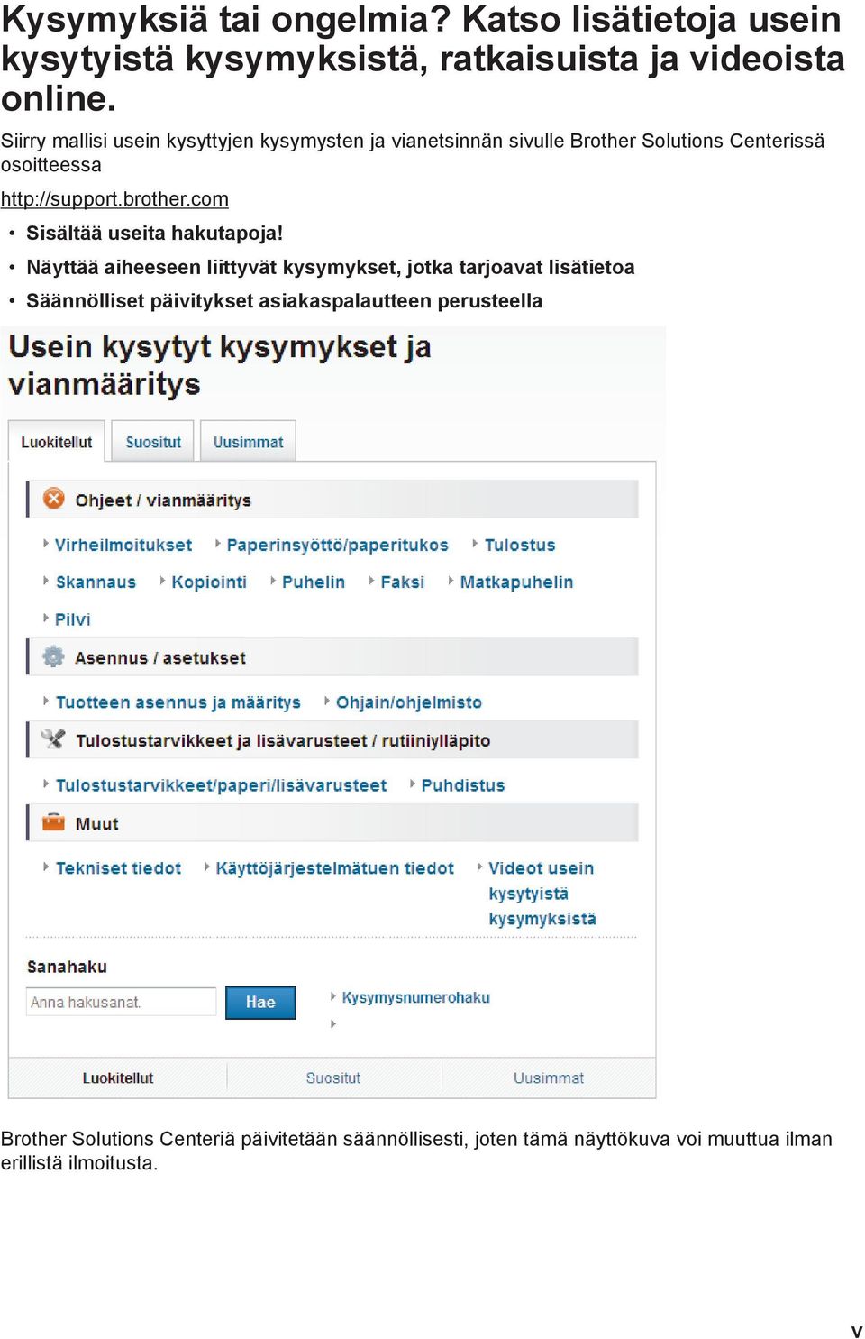 brother.com Sisältää useita hakutapoja!