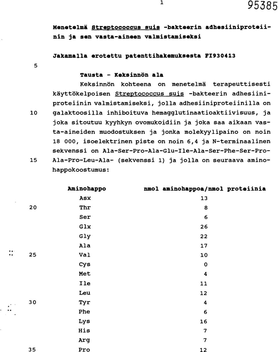 ja joka sitoutuu kyyhkyn ovomukoidiin ja joka saa aikaan vasta-aineiden muodostuksen ja jonka molekyylipaino on noin 18 000, isoelektrinen piste on noin 6,4 ja N-terminaalinen sekvenssi on