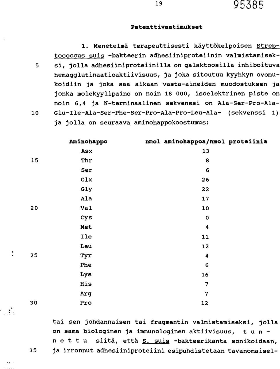 ja joka sitoutuu kyyhkyn ovomukoidiin ja joka saa aikaan vasta-aineiden muodostuksen ja jonka molekyylipaino on noin 18 000, isoelektrinen piste on noin 6,4 ja N-terminaalinen sekvenssi on