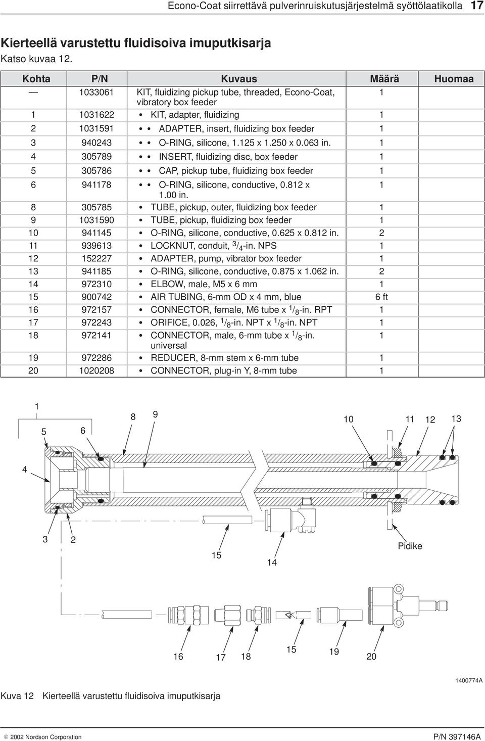 0 x 0.0 in. 0789 INSERT, fluidizing disc, box feeder 078 CAP, pickup tube, fluidizing box feeder 978 O-RING, silicone, conductive, 0.8 x.00 in.