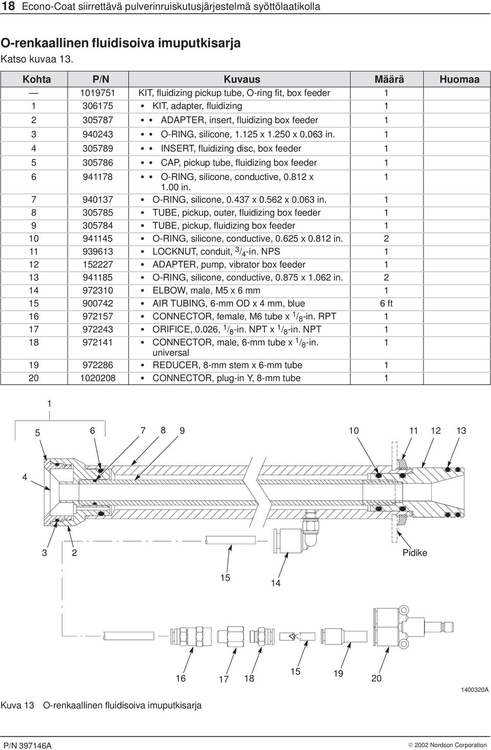 0789 INSERT, fluidizing disc, box feeder 078 CAP, pickup tube, fluidizing box feeder 978 O-RING, silicone, conductive, 0.8 x.00 in.