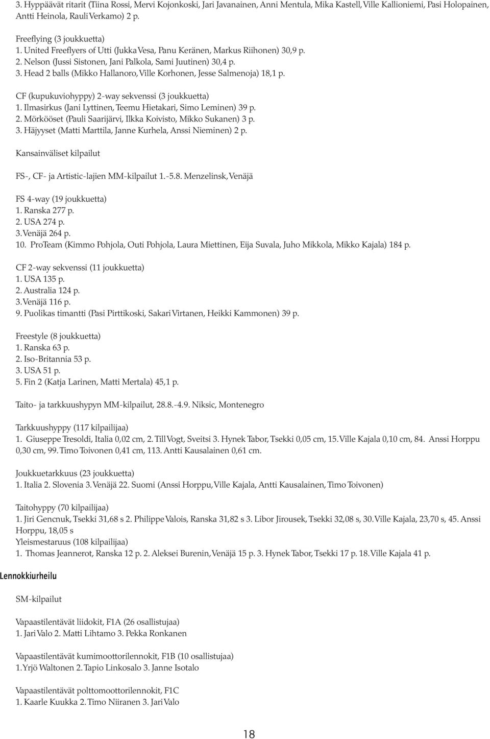 CF (kupukuviohyppy) 2-way sekvenssi (3 joukkuetta) 1. Ilmasirkus (Jani Lyttinen, Teemu Hietakari, Simo Leminen) 39 p. 2. Mörkööset (Pauli Saarijärvi, Ilkka Koivisto, Mikko Sukanen) 3 p. 3. Häjyyset (Matti Marttila, Janne Kurhela, Anssi Nieminen) 2 p.