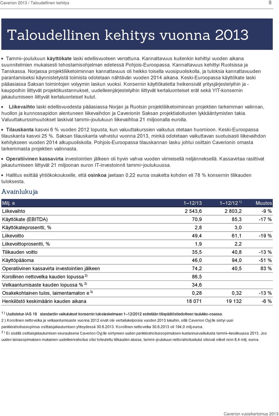 Norjassa projektiliiketoiminnan kannattavuus oli heikko toisella vuosipuoliskolla, ja tuloksia kannattavuuden parantamiseksi käynnistetyistä toimista odotetaan nähtävän vuoden 2014 aikana.