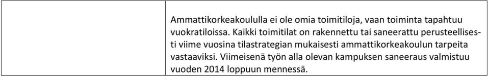 Kaikki toimitilat on rakennettu tai saneerattu perusteellisesti viime vuosina