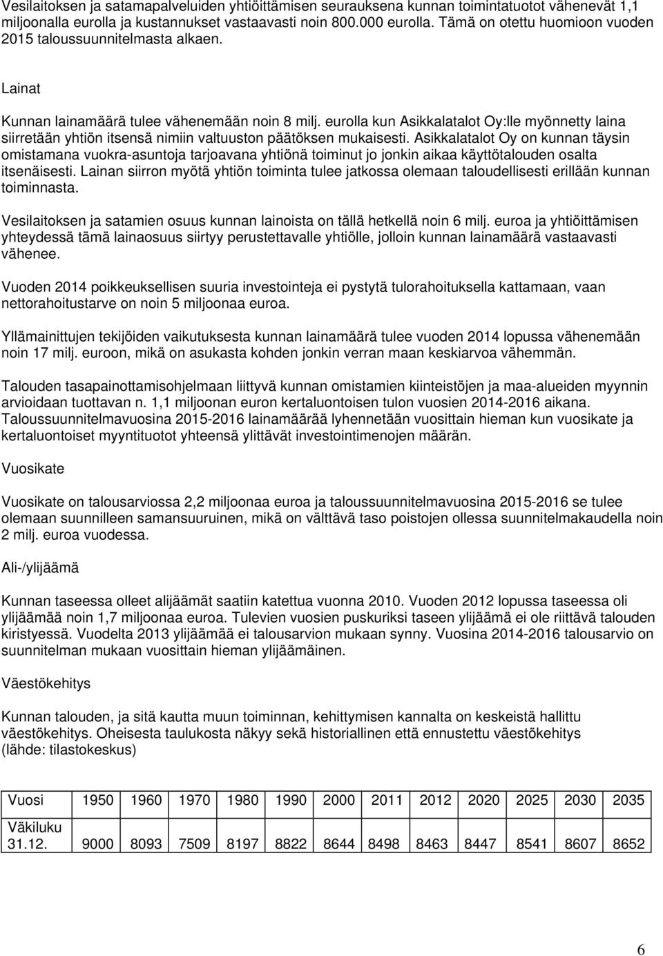 eurolla kun Asikkalatalot Oy:lle myönnetty laina siirretään yhtiön itsensä nimiin valtuuston päätöksen mukaisesti.