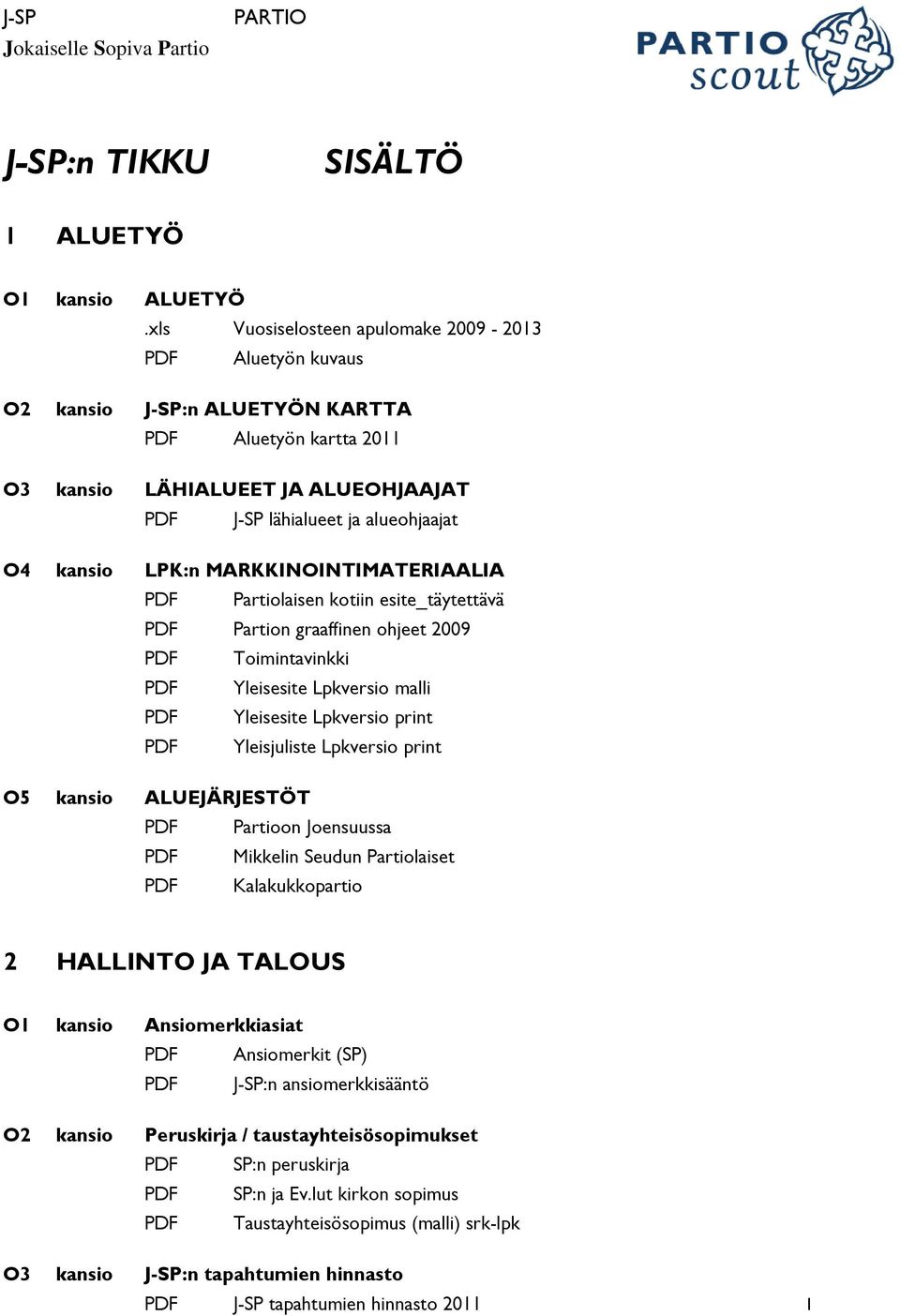 MARKKINOINTIMATERIAALIA Partiolaisen kotiin esite_täytettävä Partion graaffinen ohjeet 2009 Toimintavinkki Yleisesite Lpkversio malli Yleisesite Lpkversio print Yleisjuliste Lpkversio print O5 kansio