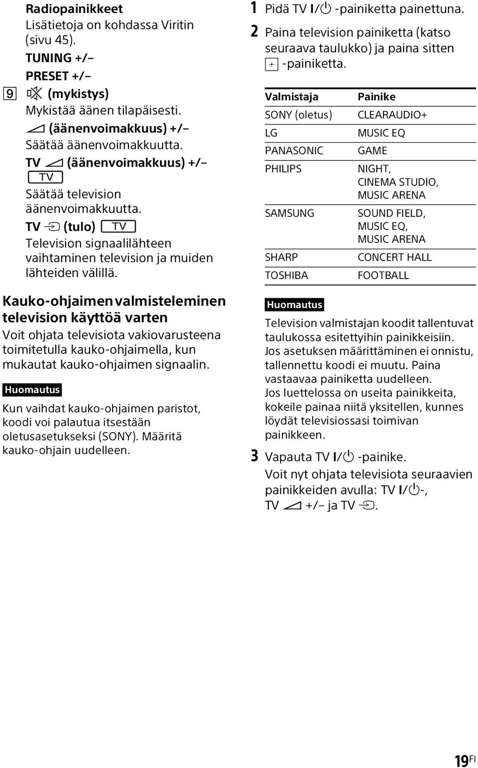 Kauko-ohjaimen valmisteleminen television käyttöä varten Voit ohjata televisiota vakiovarusteena toimitetulla kauko-ohjaimella, kun mukautat kauko-ohjaimen signaalin.