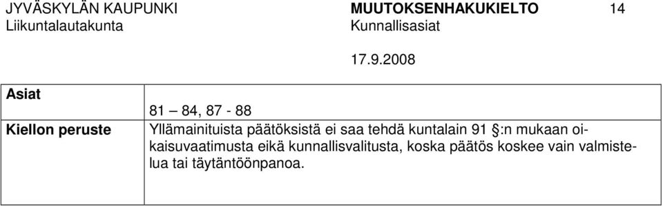 2008 Asiat Kiellon peruste 81 84, 87-88 Yllämainituista päätöksistä ei