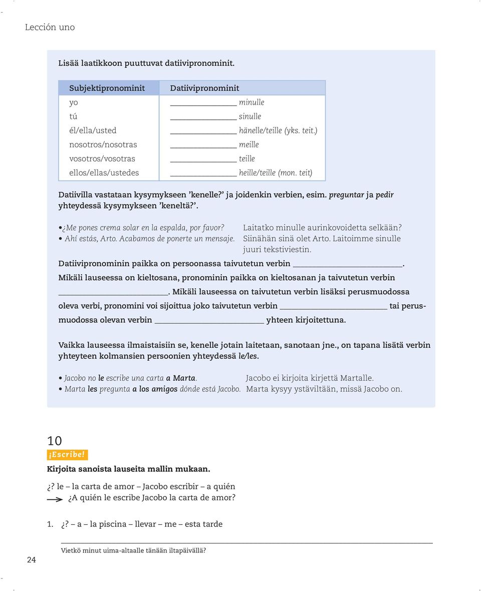 . Me pones crema solar en la espalda, por favor? Laitatko minulle aurinkovoidetta selkään? Ahí estás, Arto. Acabamos de ponerte un mensaje. Siinähän sinä olet Arto.