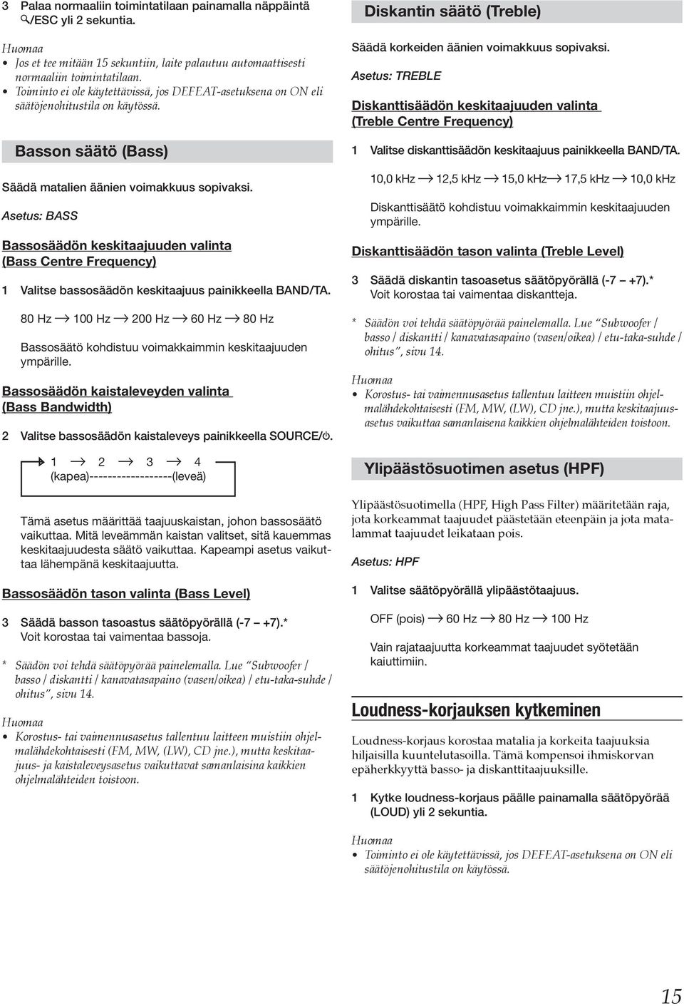 Asetus: BASS Bassosäädön keskitaajuuden valinta (Bass Centre Frequency) 1 Valitse bassosäädön keskitaajuus painikkeella BAND/TA.